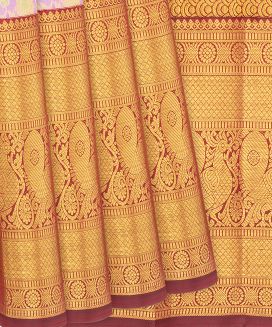 Lavender Handloom Kanchipuram Silk Saree With Meena Vine Motifs
