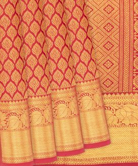 Crimson Handloom Kanchipuram Silk Saree With Floral Motifs
