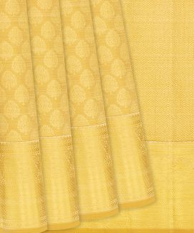 Gold Handloom Kanchipuram Silk Saree With Floral Motifs
