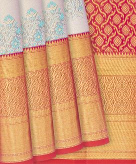 Gold Handloom Kanchipuram Tissue Silk Saree With Floral Motifs
