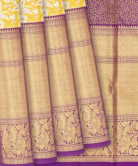 Gold Handloom Kanchipuram Silk Saree With Meena Floral Motifs
