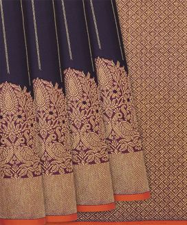 Burgundy Handloom Kanchipuram Silk Saree With Zari Stripes
