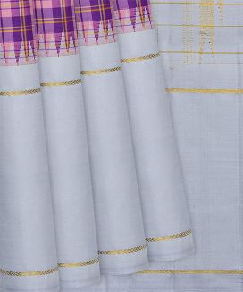 Pink & Purple Handloom Kanchipuram Korvai Silk Saree With Checks
