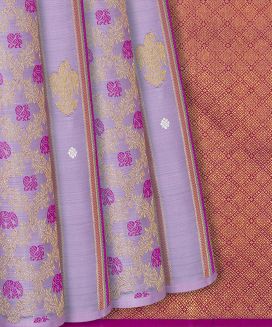 Lavender Handloom Kanchipuram Silk Saree With Stripes & Buttas
