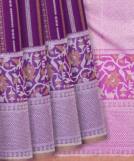 Magenta Handloom Kanchipuram Silk Saree With Stripes
