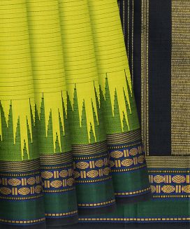 Light Green Handloom Kanchipuram Korvai Silk Saree With Stripes
