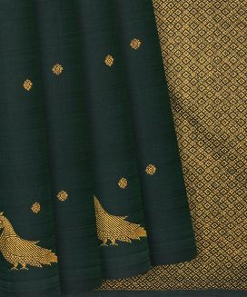 Dark Green Handloom Kanchipuram Silk Saree With Floral Buttas
