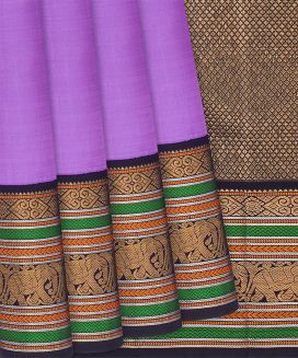 Lavender Handloom Kanchipuram Korvai Silk Saree With Black Border
