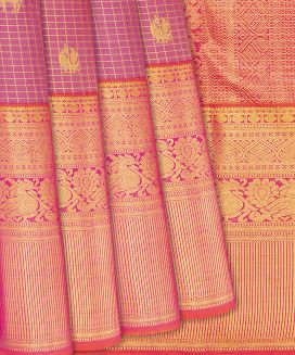 Dusty Pink Handloom Kanchipuram Silk Saree With Checks & Buttas
