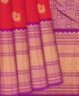 Red Handloom Kanchipuram Korvai Silk Saree With Buttas
