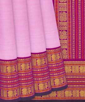 Lavender Handloom Kanchipuram Korvai Silk Saree With Pink Border
