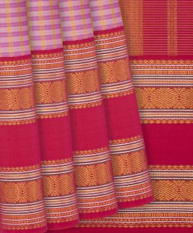 Dusty Pink Handloom Kanchipuram Korvai Silk Saree With Checks

