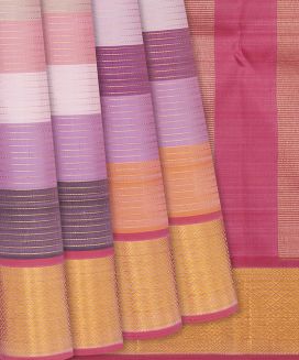 Multi Colour Handloom Kanchipuram Silk Saree With Stripes
