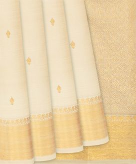Cream Handloom Kanchipuram Silk Saree With Floral Buttas
