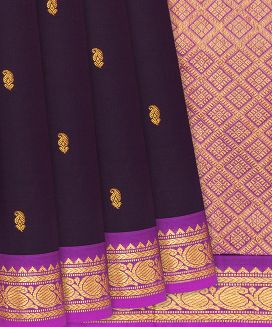 Burgundy Handloom Kanchipuram Silk Saree With Mango Buttas
