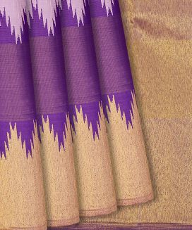 Lavender Handloom Kanchipuram Korvai Silk Saree With Stripes
