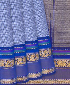 Light Blue Handloom Kanchipuram Korvai Silk Saree With Checks
