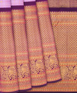 Lavender Handloom Kanchipuram Korvai Silk Saree With Checks & Buttas

