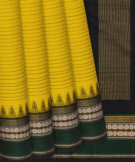 Mustard Handloom Kanchipuram Korvai Silk Saree With Stripes
