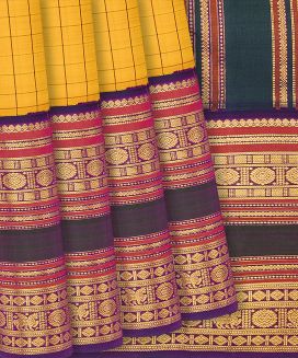 Yellow Handloom Kanchipuram Korvai Silk Saree With Silk Checks

