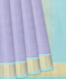 Grey Handloom Kanchipuram Plain Silk Saree With Blue Border
