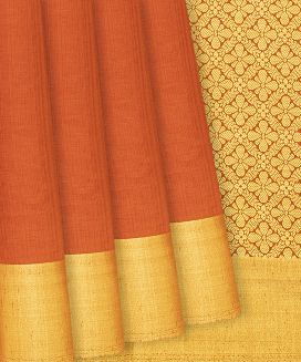 Rust Woven Blended Dupion Saree With Zari Border
