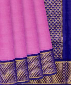Bubble-gum Pink Handloom 9 Yards Korvai Silk Saree With Purple Border

