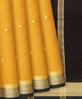 Mustard Mysore Crepe Silk Saree With Coin motifs
