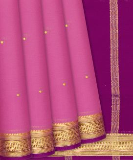 Bubble Gum Pink Mysore Crepe Silk Saree With Coin motifs
