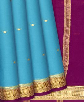 Sky Blue Mysore Crepe Silk Saree With Coin motifs
