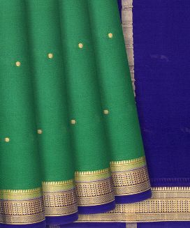 Leafy Green Mysore Crepe Silk Saree With Coin motifs
