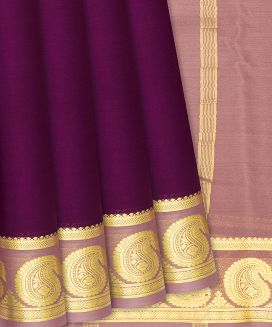 Magenta Mysore Plain Crepe Silk Saree With Dusty Pink Border
