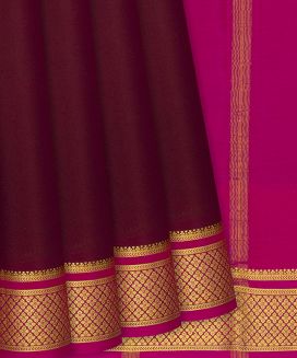 Crimson Mysore Plain Crepe Silk Saree With Contrast Pink Border
