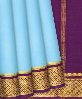 Turquoise Mysore Plain Crepe Silk Saree With Maroon Border
