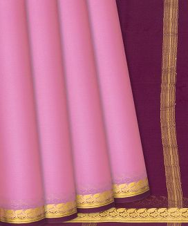 Baby Pink Mysore Plain Crepe Silk Saree With Maroon Selvage Border
