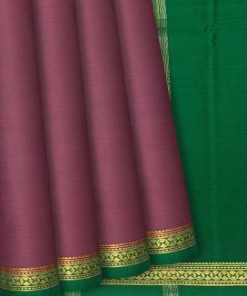 Brown Mysore Plain Crepe Silk Saree With Green Selvage Border
