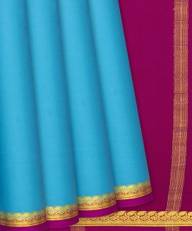 Turquoise Mysore Plain Crepe Silk Saree With Crimson Selvage Border
