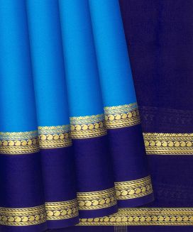 Cyan Mysore Plain Crepe Silk Saree With Blue Border
