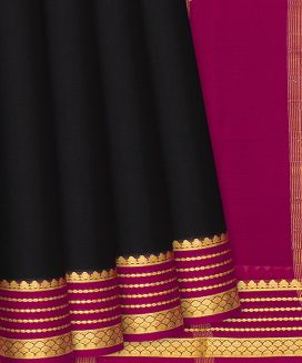 Black Mysore Plain Crepe Silk Saree With Crimson Border
