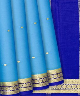 Turquoise Mysore Crepe Silk Saree With Coin Motifs
