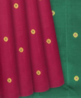 Crimson Handloom Kanchipuram Silk Saree With Chakaram Motifs
