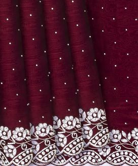 Maroon Woven Viscose Saree With Embroidered Floral Motifs Border
