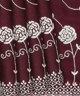 Maroon Woven Viscose Saree With Embroidered Floral Motifs
