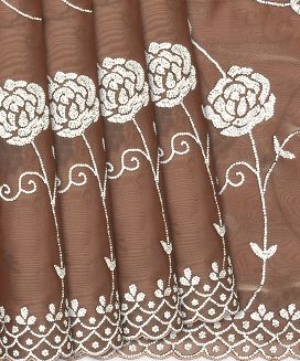 Brown Woven Viscose Saree With Embroidered Floral Motifs
