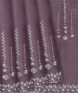 Lilac Woven Viscose Saree With Embroidered Floral Motifs
