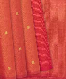 Red Handloom Kanchipuram Partley Silk Saree With Square Buttas
