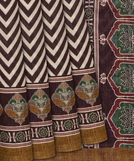 Brown Woven Blended Dupion Saree With Printed Chevron Motifs
