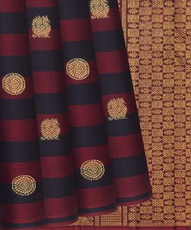 Crimson & Black Handloom Kanchipuram Silk Saree With Annam Motifs
