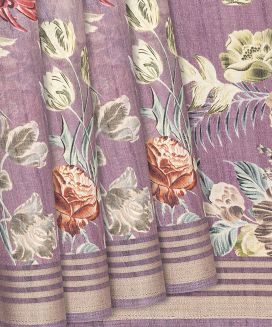 Lavender Woven Blended Dupion Saree With Printed Floral Motifs
