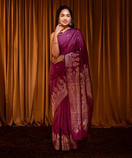 Magenta Handloom Soft Silk Saree With Floral Buttas
